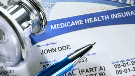 Medicare card on top of a Social Security card